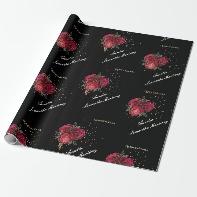 Presente Preto com papel de embrulhamento de Quinceañera Ro (Desenrolado)