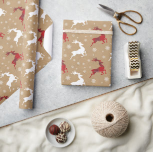 Presente Rena de Papel Kraft Xadrez Vermelho/Branco ID589