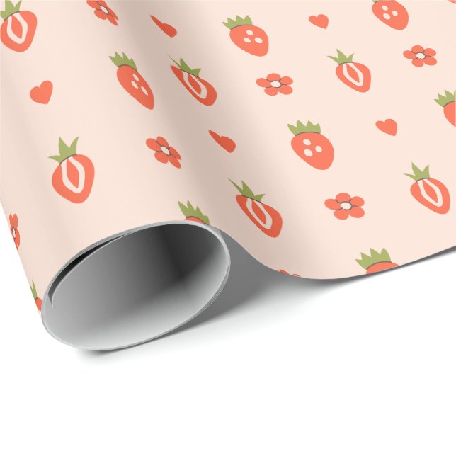 Presente Rolha de Papel de Embalagem de Padrão de Morango D (Ponta do rolo)