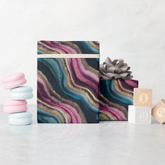 Presente Rolha de papel de enrolamento ciano rosa com agita (Chá de bebê)