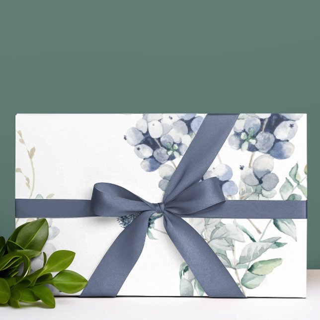 Presente Rolha de Papel de Mola Floral Azul Dusty (Celebrate someone special with this lovely dusty blue watercolor floral wrapping paper! )