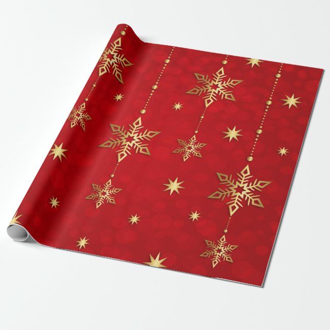 Presente Rolo Dourado e vermelho do papel de envolvimento (Desenrolado)