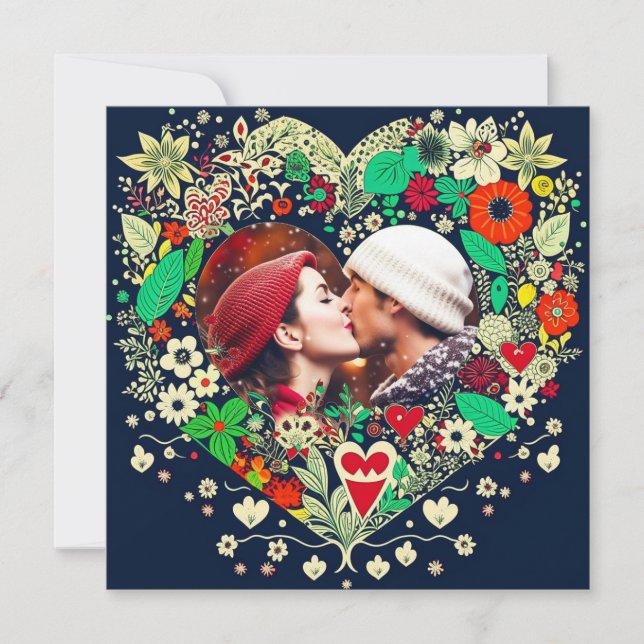 Presente Romântico de Quadro Cardíaco Floral Perso (Frente)