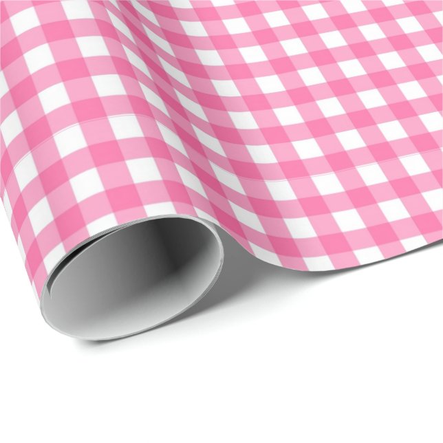 Presente Rosa Bublegum| Papel Branco De Lavagem De Gingham (Ponta do rolo)
