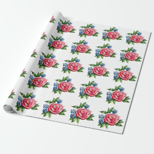 Presente Rosa De Vintage E Papel De Embalagem De Flores Azu