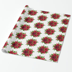 Presente Rosa vermelha de papel e Holly de molho de Natal