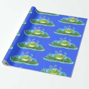 Presente Sapo verde e papel de embalagem de cartoon de mosc