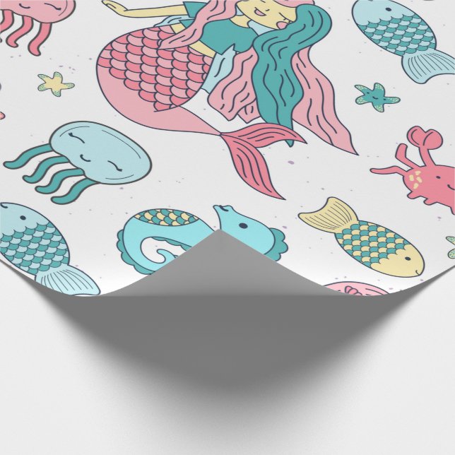 Presente Sereia e Amigos do Mar Bonitos Papel de Moldagem (Ponta)