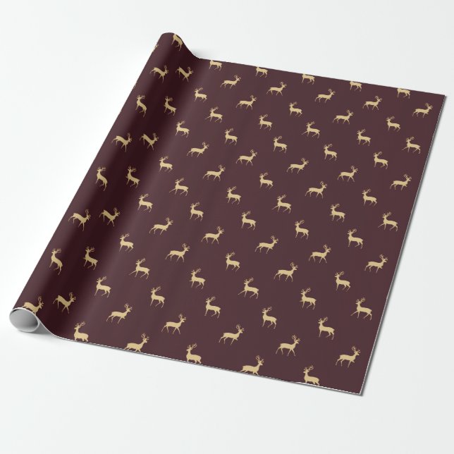 Presente Simples Reindeer Burgundy Papel de Embalagem de Na (Desenrolado)