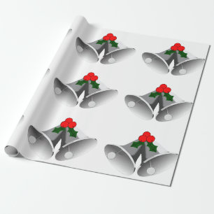 Presente Sinos de prata e papel de enrolamento de Holly