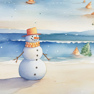 Presente Snowman Sobre O Papel De Arrastamento Na Praia
