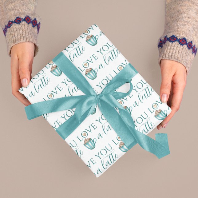 Presente Te Amo Um Papel De Envolvimento Latte (Spread some love this Valentine's Day with this, "Love you a latte" wrapping paper! )