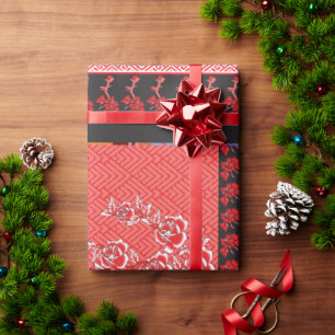 Presente um design de papel de parede vermelho e preto