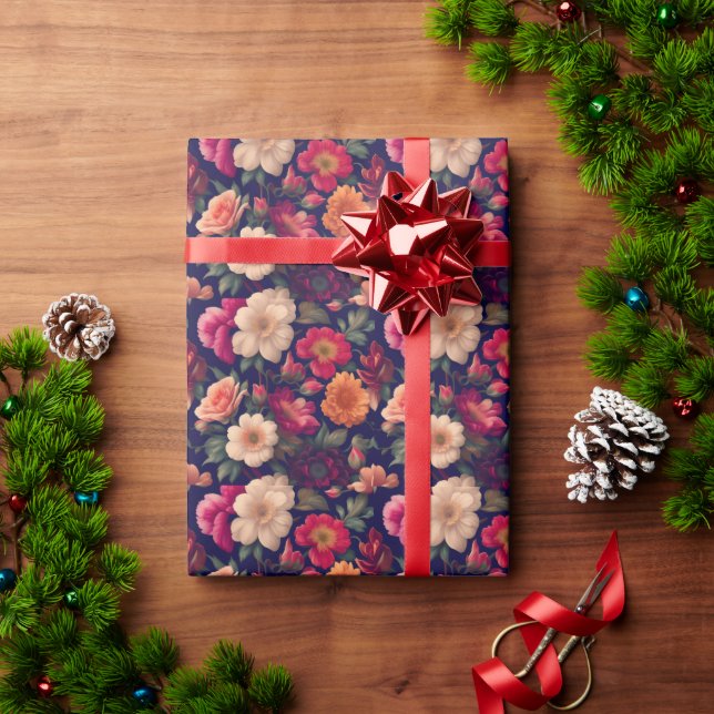 Presente Um papel de parede com um padrão floral  (Presente de Natal)