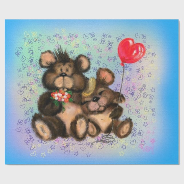 Presente Urso do casal com Papel de Enrolamento do Balão do (Aberto)