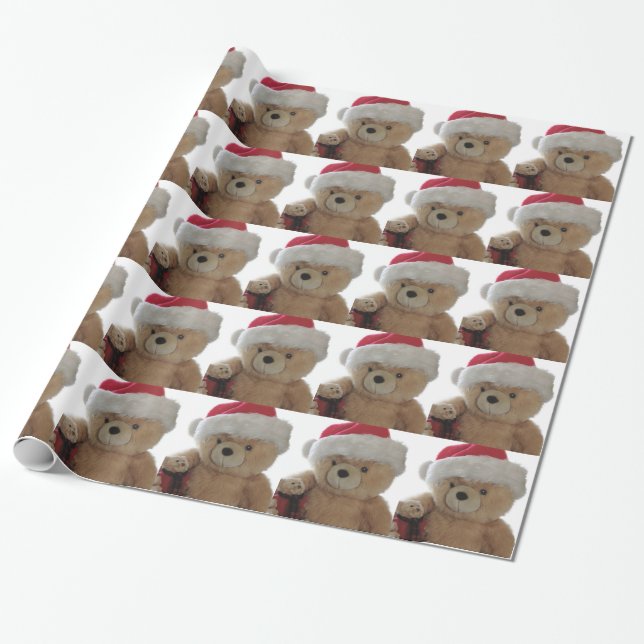 Presente Urso do papai noel com pouco papel de envolvimento (Desenrolado)