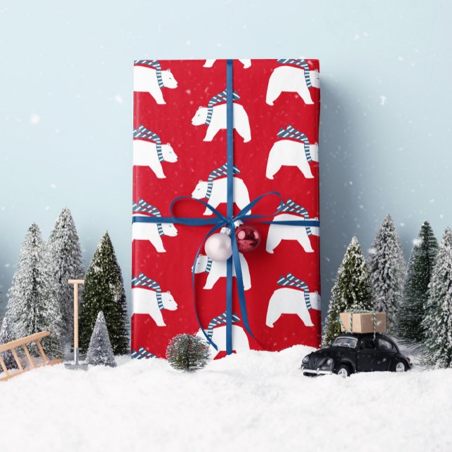 Presente Ursos Polares De Mod- Vermelho- Papel De Mola De N (Up your gifting game this year with this "Modern Polar Bear" gift wrap! By Clearlytangled Studio.)