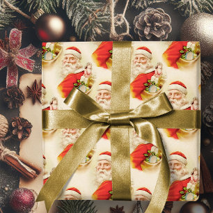 Presente Vintage Papai Noel Feliz Papel de Molho de Natal