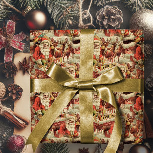 Presente Vintage Papai Noel Feliz Papel de Molho de Natal