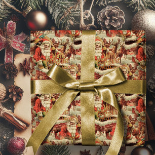 Presente Vintage Papai Noel Feliz Papel de Molho de Natal