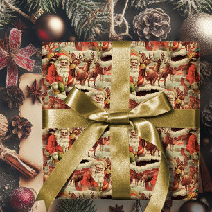 Presente Vintage Papai Noel Feliz Papel de Molho de Natal