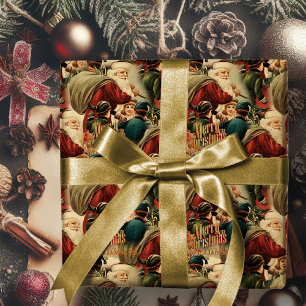 Presente Vintage Papai Noel Feliz Papel de Molho de Natal