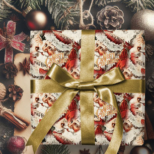 Presente Vintage Papai Noel Feliz Papel de Molho de Natal