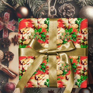 Presente Vintage Papai Noel Feliz Papel de Molho de Natal