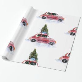 Presente Vintage Red Car | Papel de moldagem de Natal