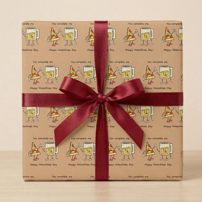 Presente Você Me Preenche De Pizza E Papel De Embalagem De  (You Complete Me Pizza & Beer Wrapping Paper)