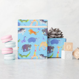 Presente Wild Safari sobre papel de enrolar azul-bebê