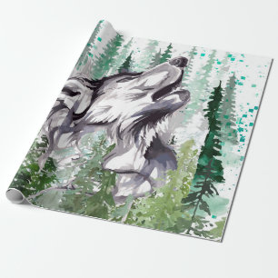 Presente Wolf Watercolor Papel Colorido de Molho de Lobo