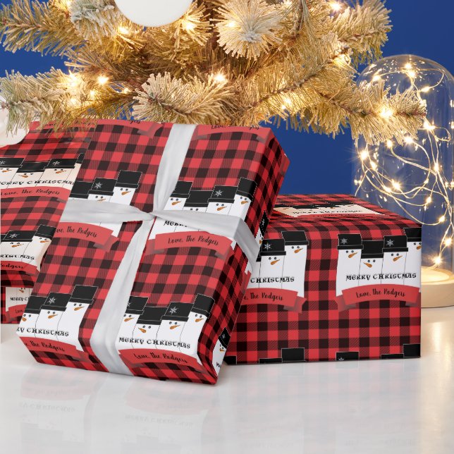 Presente Xadrez Buffalo Snowman Papel de Embalagem de Natal (Feriados)