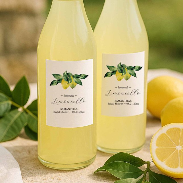 Presentes de Agradecimento Mini Limoncello (lemon bridal shower themes for summer limincello stickers with watercolor citrus art)