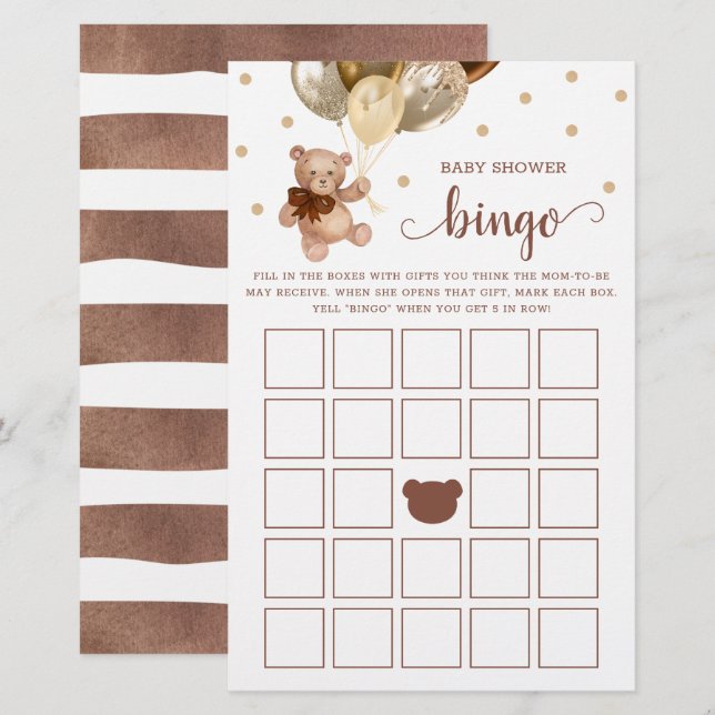 Presentes do Jogo de Bingo para Chá de Bebê Urso d (Frente/Verso)