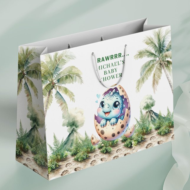 Presentes Grande Sacola de Presente para Chuveiro de Bebê Dinossaur (Hatching Soon Baby Dino Cute Shower Gift Bag)