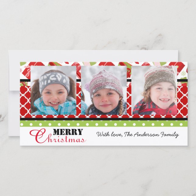 Presentes Vermelhos e Verdes - Cartão com fotos (Frente)