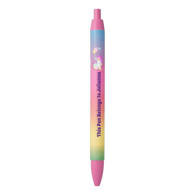 Preta Adicionar Nome à Caneta Unicórnio Cute, Voltar à E (Frente Vertical)