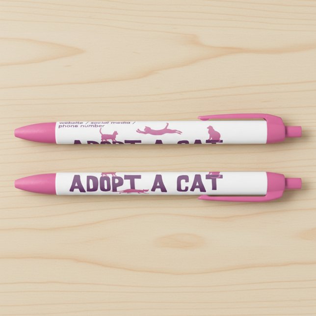 Preta Adote uma Caneta de Gato com Informações de Contat (Adopt a cat pen with custom contact information. Great promotional pen for a cat shelter.)
