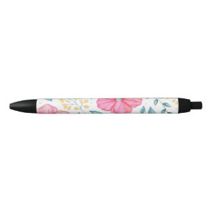 Preta Caneta Aquarela Floral Rosa e Amarela
