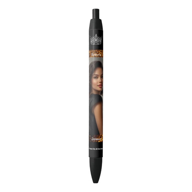 Preta Caneta Autógrafa Personalizada Bronze Glitz para C (Frente Vertical)
