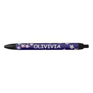 Preta Caneta com ESTILO Flor Azul Elegante