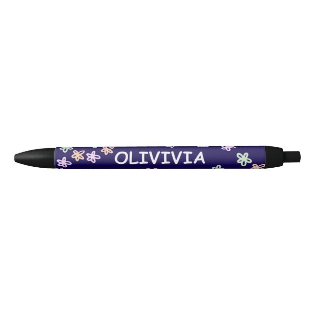 Preta Caneta com ESTILO Flor Azul Elegante (Frente)