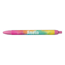 Caneta com Nome Personalizado Arco-íris Rosa