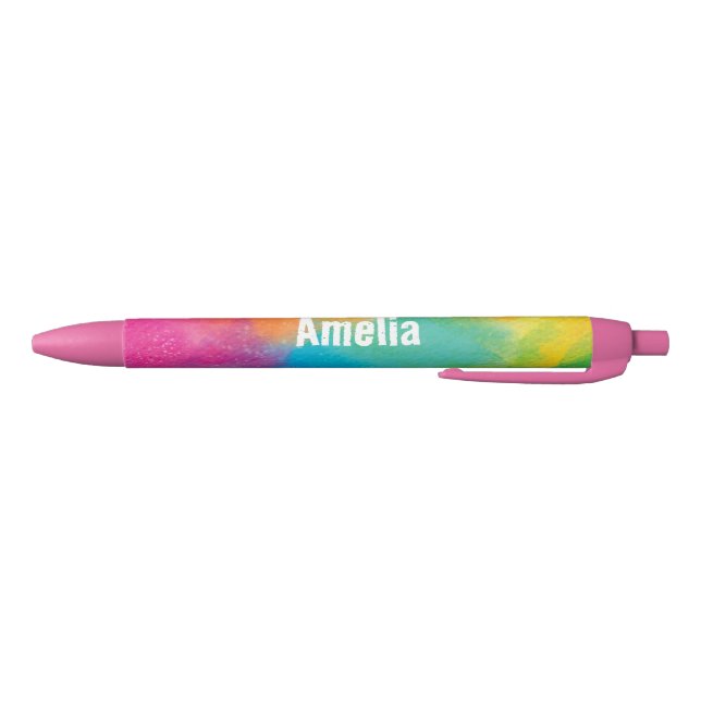 Preta Caneta com Nome Personalizado Arco-íris Rosa (Parte Inferior)