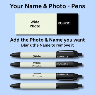 Preta Caneta com Nome Personalizado & Sua Foto