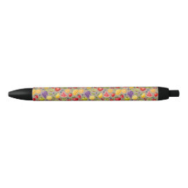 Preta Caneta com Padrão Colorido de Frutas (Base Marrom)