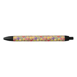 Preta Caneta com Padrão Colorido de Frutas (Base Marrom)