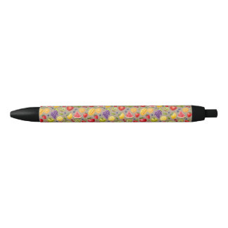 Preta Caneta com Padrão Colorido de Frutas (Base Marrom)