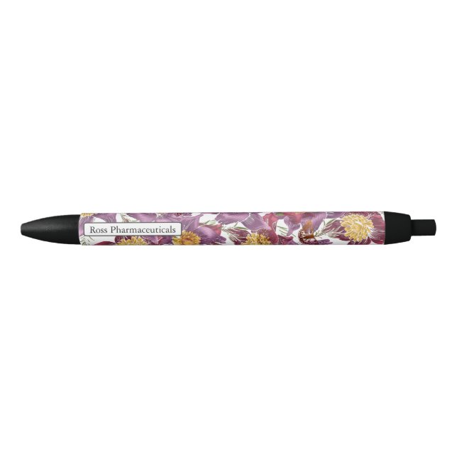 Preta Caneta de borboletas roxas rosa personalizadas (Frente)